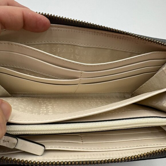 Kate Spade New York Gray Leather Zip-Around Wallet With 12 Card Slots & Interior - Picture 7 of 14